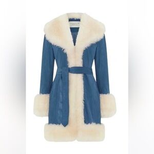 Charlotte Simone Free People Star Blue Shearling Collar Trench Coat